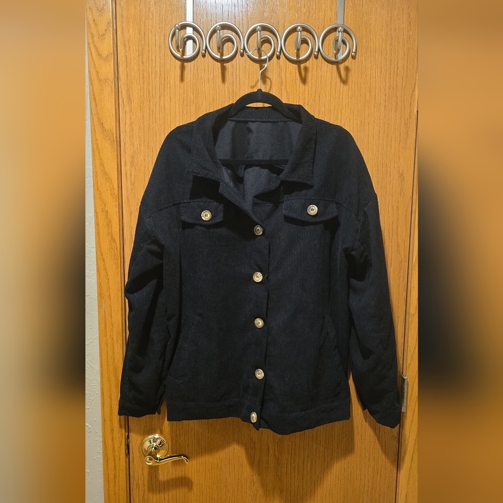 Women 2XL Black Ribbed Corduroy Lightweight Jacket Worn Once Excellent Condition